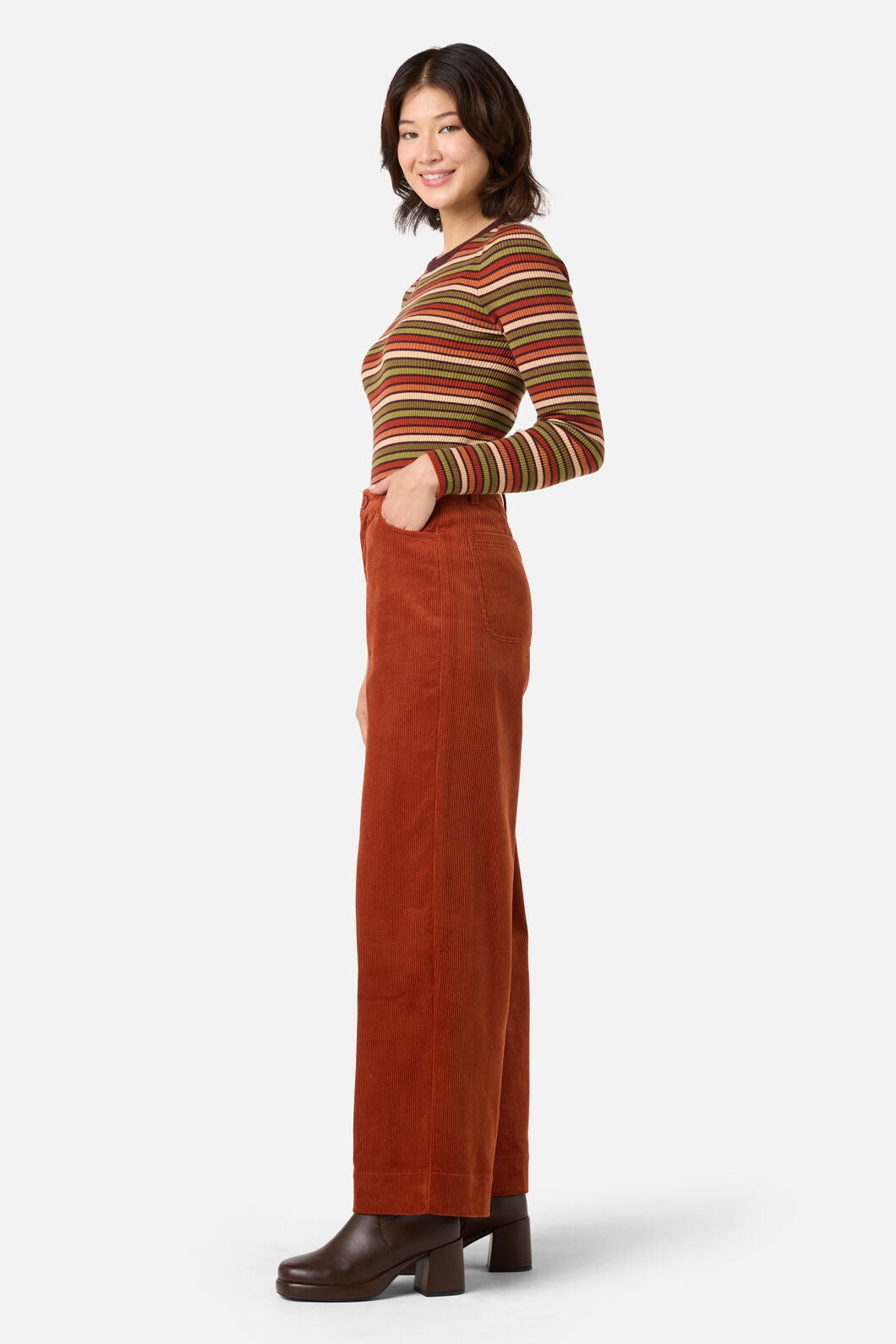 Princess Highway - Darcy Stripe Rib Knit Top - rust