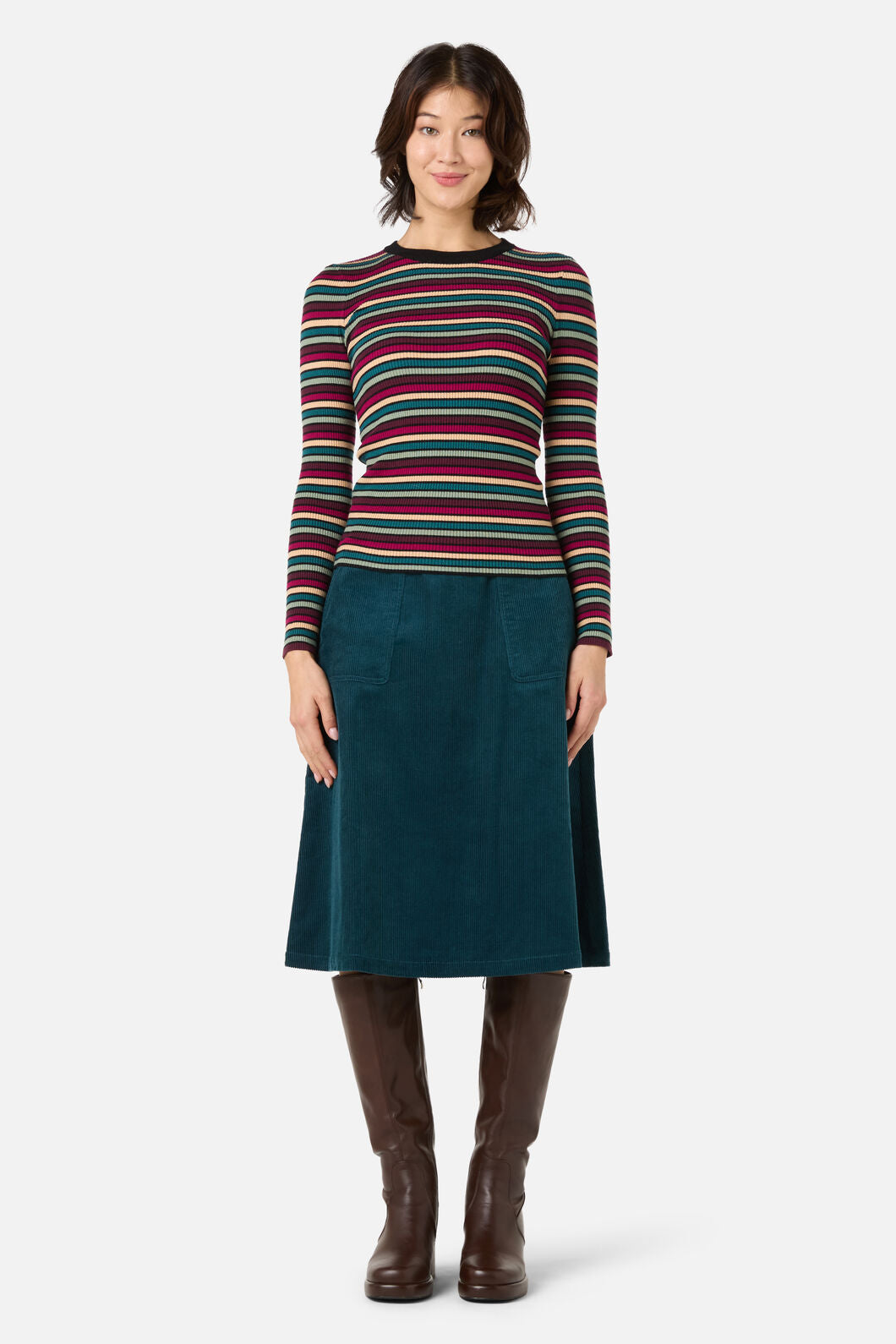 Princess Highway - Darcy Stripe Rib Knit Top - berry