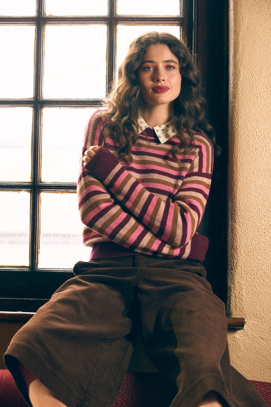 Princess Highway - Rory Wool Blend Stripe Jumper - plum-multi