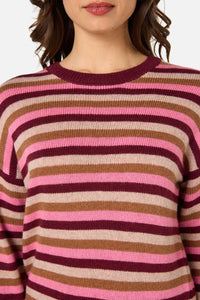 Princess Highway - Rory Wool Blend Stripe Jumper - plum-multi