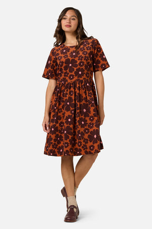 Princess Highway - Donna Flower Cord Smock Dress - rust