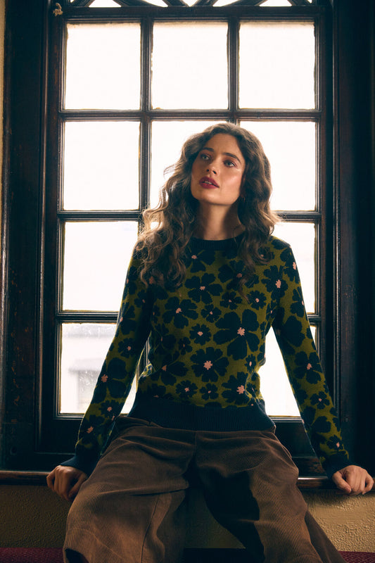 Princess Highway - Donna Flower Knit Jumper - olive