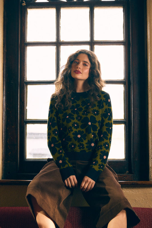 Princess Highway - Donna Flower Knit Jumper - olive