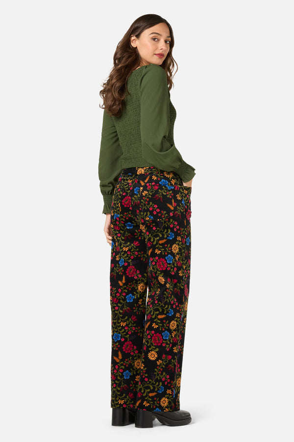 Princess Highway - Joelle Floral Velvet Jean - black