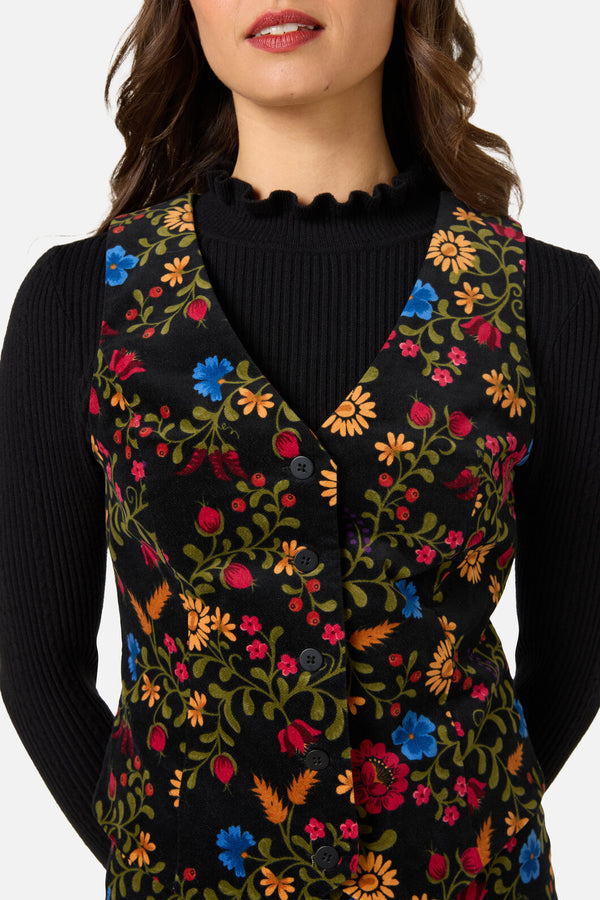 Princess Highway - Joelle Floral Velvet Vest - black