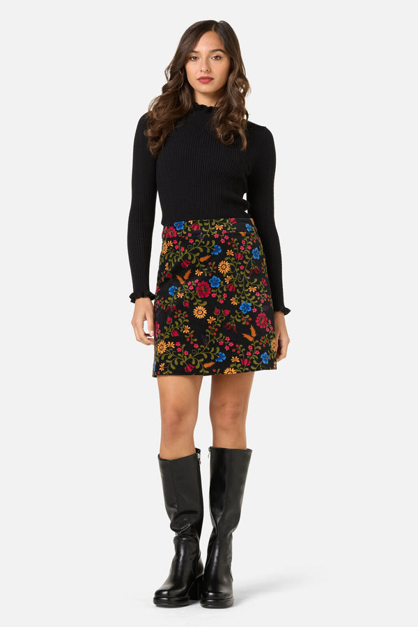 Princess Highway - Joelle Floral Velvet Skirt - black