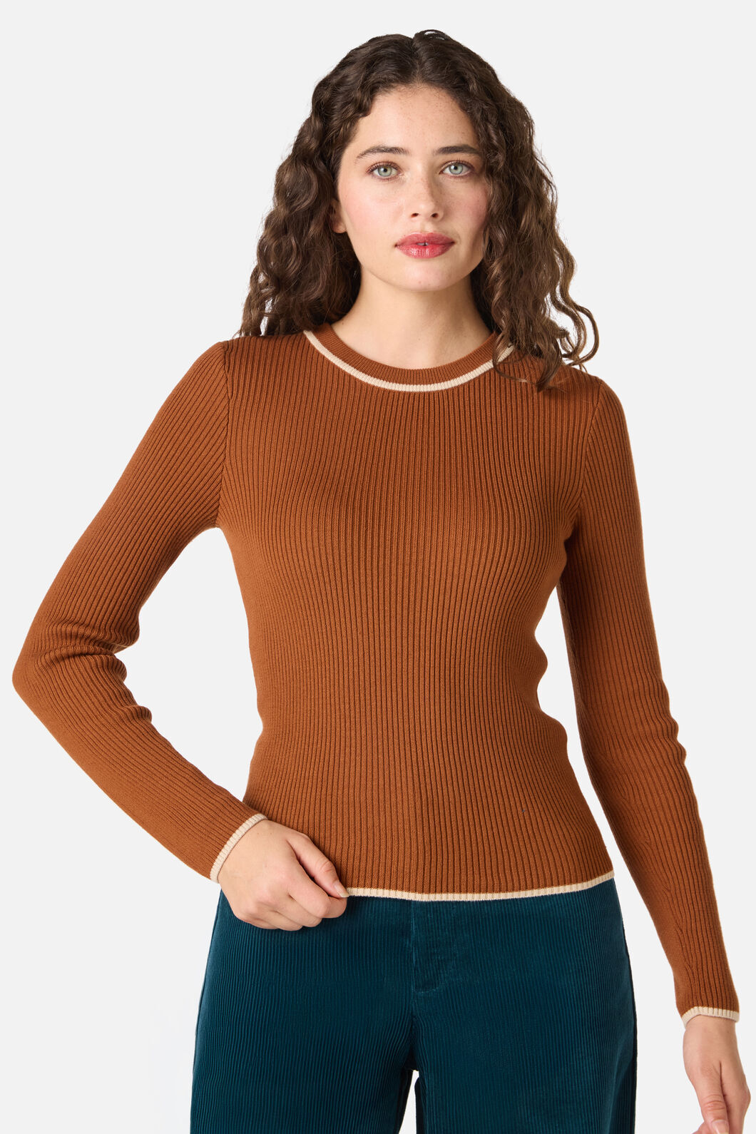 Princess Highway - Fifi Long Sleeve Rib Knit Top - toffee