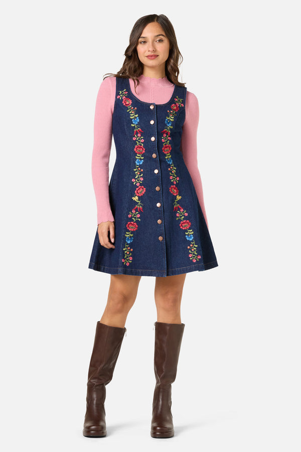 Princess Highway - Joelle Emboidered Pinafore - blue-denim