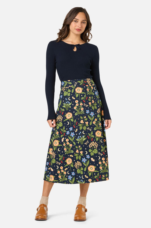 Princess Highway - Midnight Garden Midi Skirt - navy