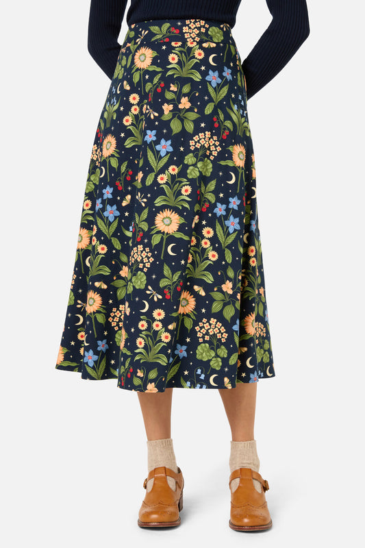 Princess Highway - Midnight Garden Midi Skirt - navy