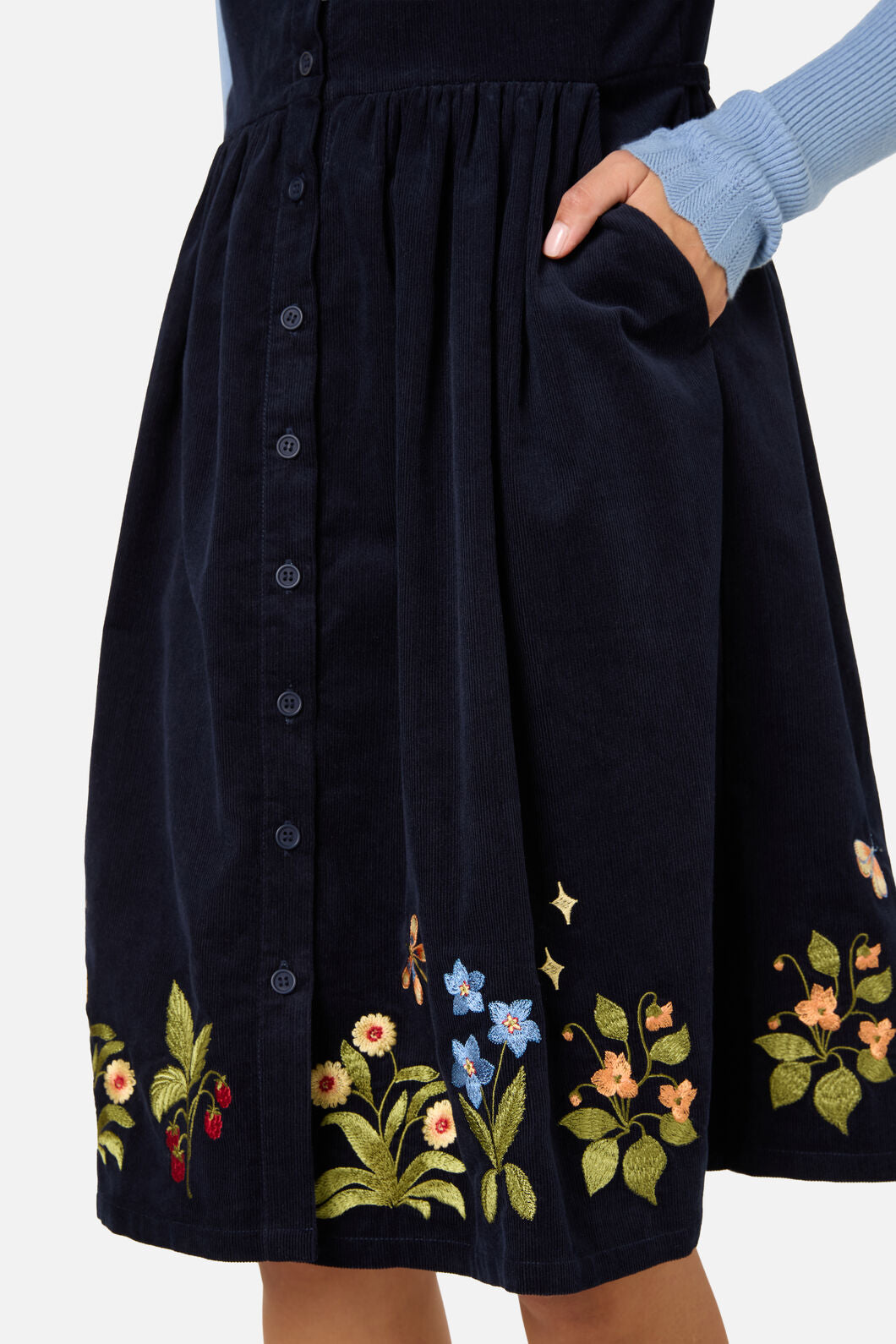 Princess Highway - Midnight Garden Embroidered Cord Dress - navy