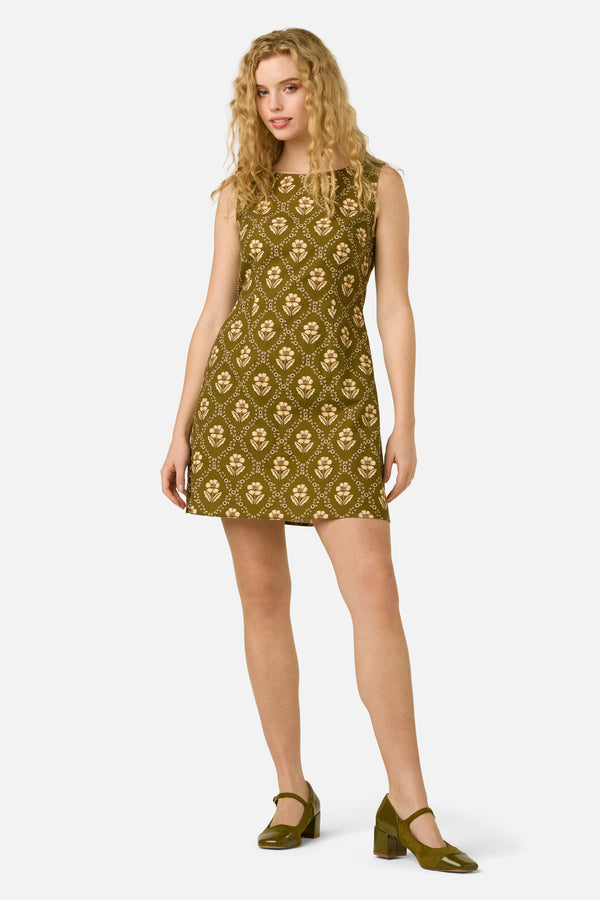 Princess Highway - Luxe Fleur Geo Mini Dress - olive-cream