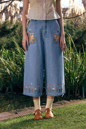 Princess Highway - Kangaroo Embroidered Culotte - blue-denim