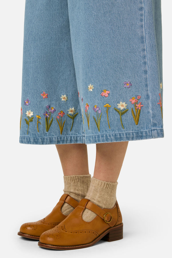 Princess Highway - Kangaroo Embroidered Culotte - blue-denim