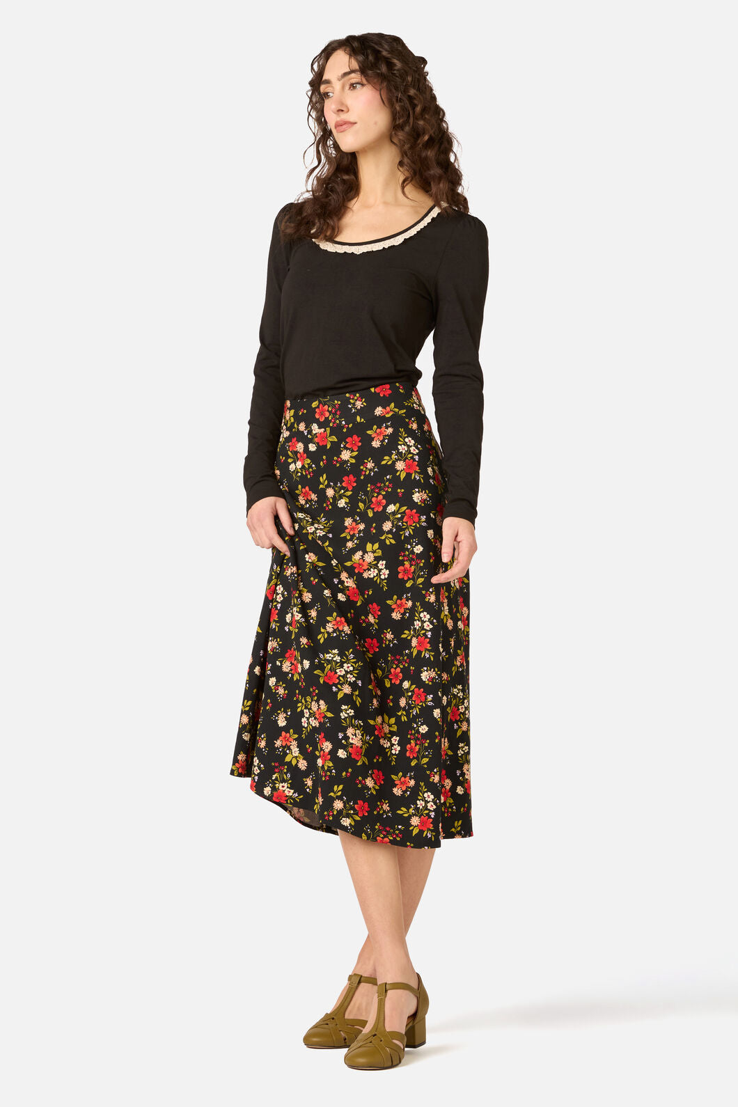 Princess Highway - Posy Floral Midi Skirt - black