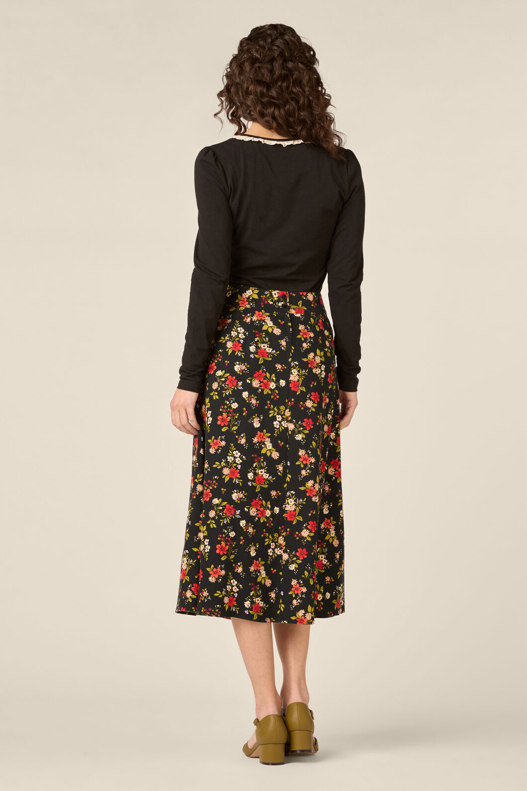 Princess Highway - Posy Floral Midi Skirt - black
