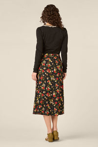 Princess Highway - Posy Floral Midi Skirt - black