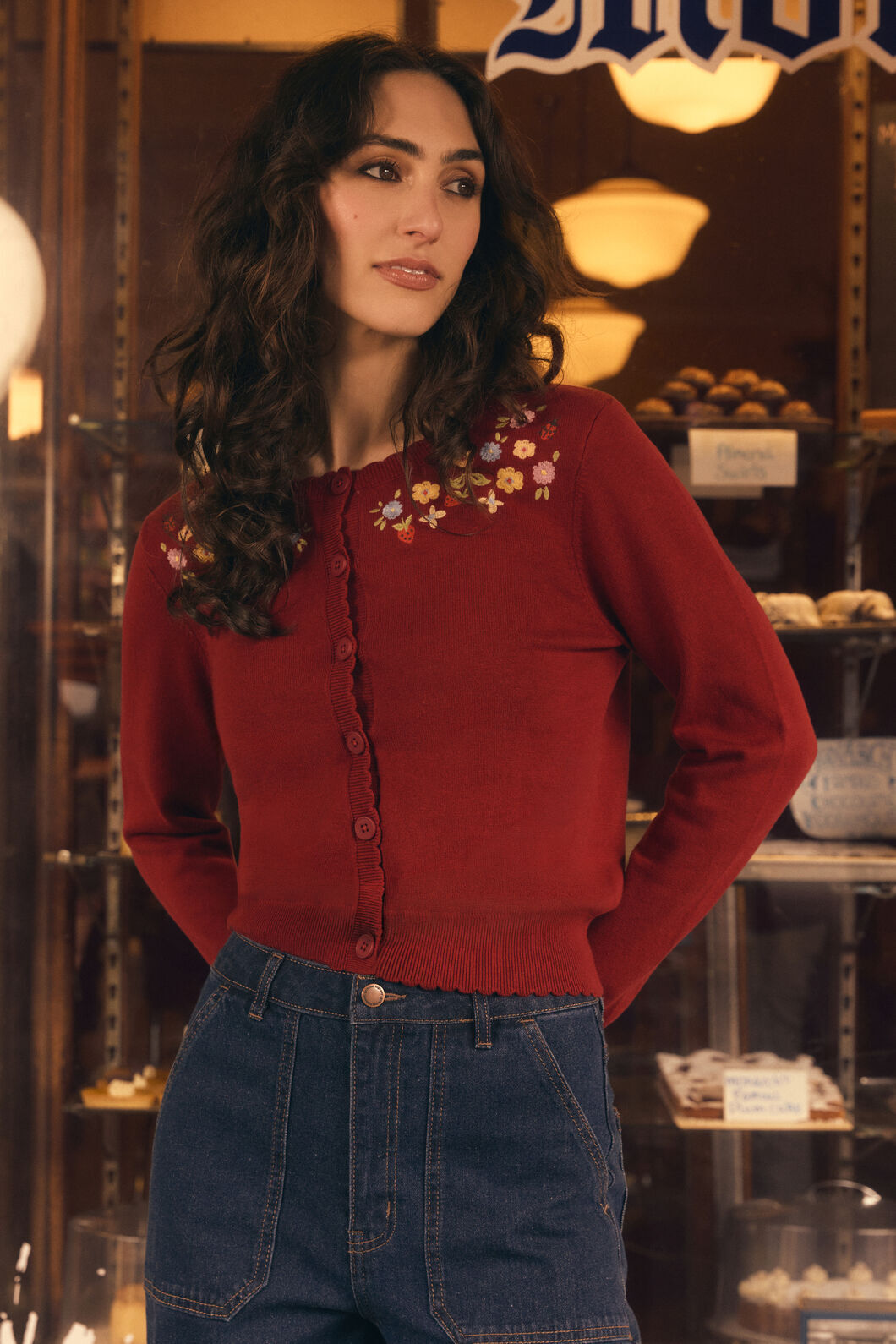 Princess Highway - Ladybug Embroidered Cardigan - red