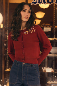 Princess Highway - Ladybug Embroidered Cardigan - red