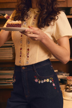 Princess Highway - Ladybug Embroidered Jean - blue-denim