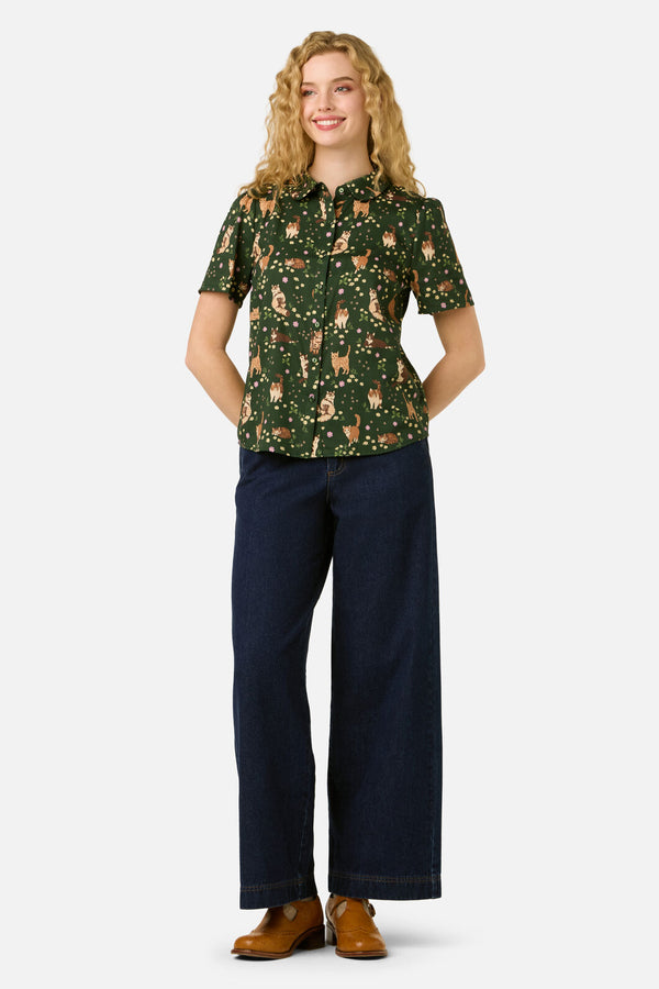 Princess Highway - Cute Cats Blouse - green
