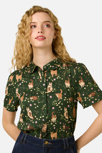 Princess Highway - Cute Cats Blouse - green