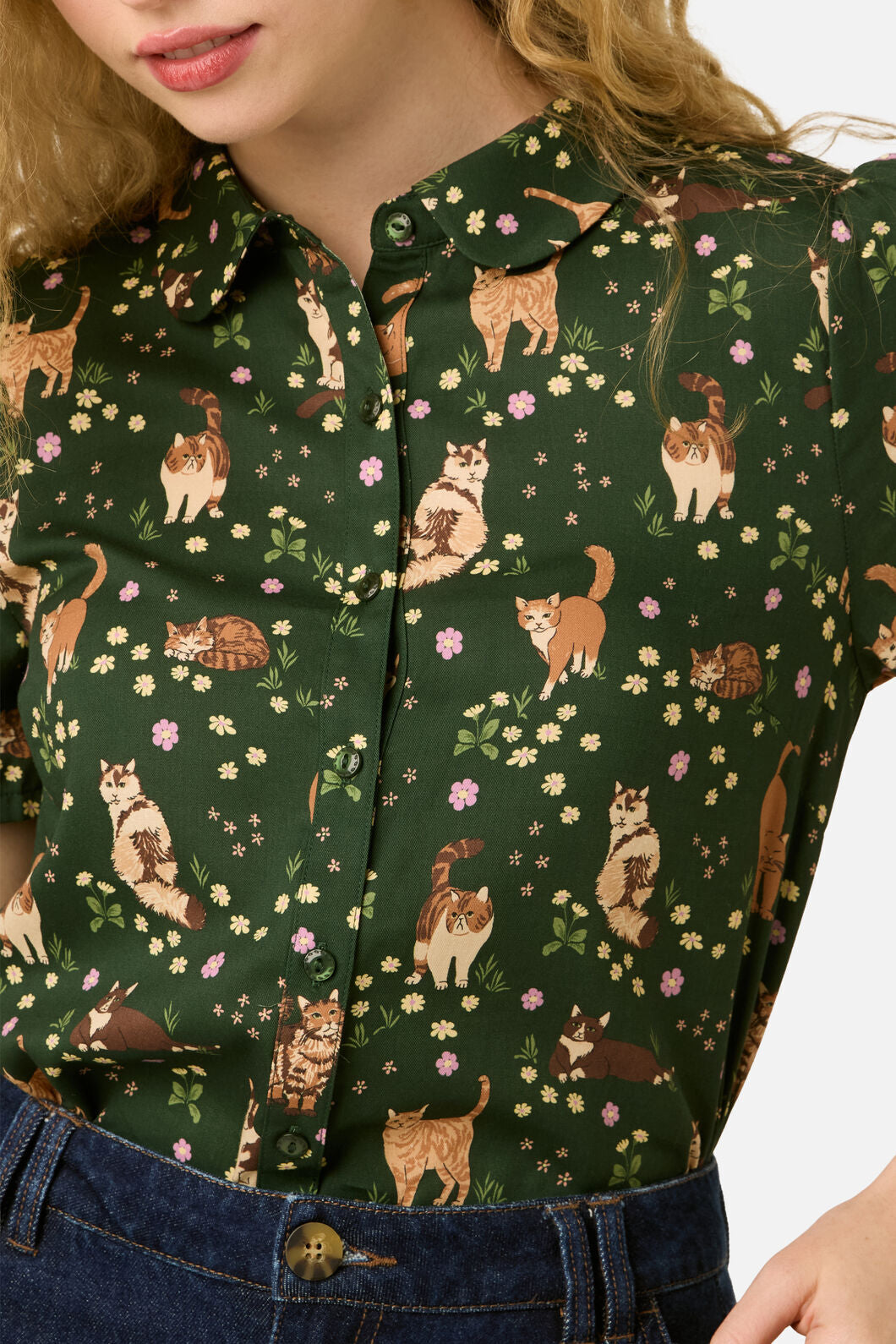 Princess Highway - Cute Cats Blouse - green