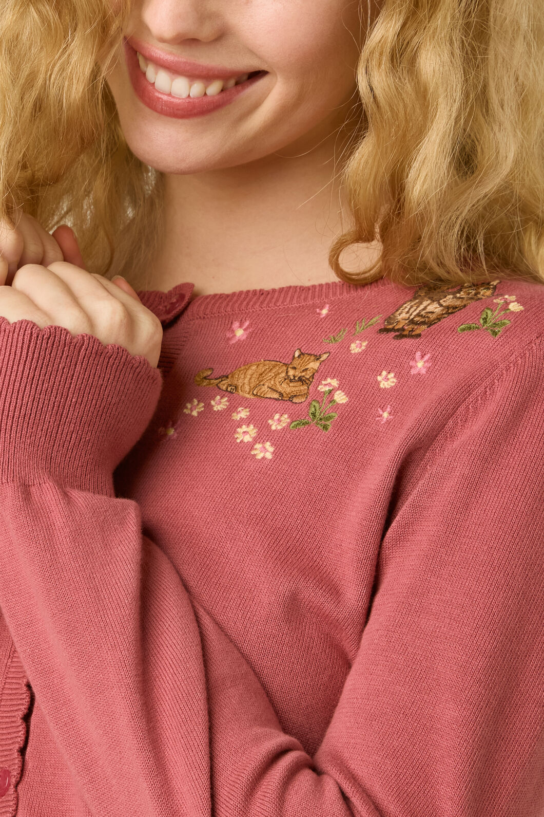 Princess Highway - Cats Embroidered Cardigan - rose