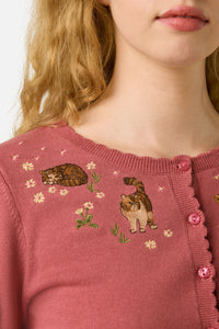 Princess Highway - Cats Embroidered Cardigan - rose