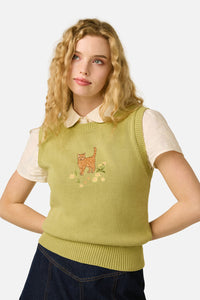 Princess Highway - Cats Embroidered Vest - green