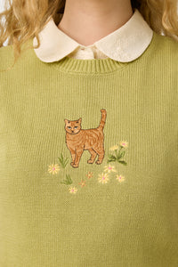 Princess Highway - Cats Embroidered Vest - green
