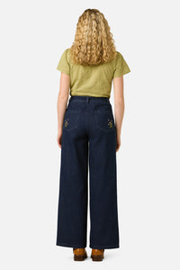Princess Highway - Cats Embroidered Denim Jean - blue-denim