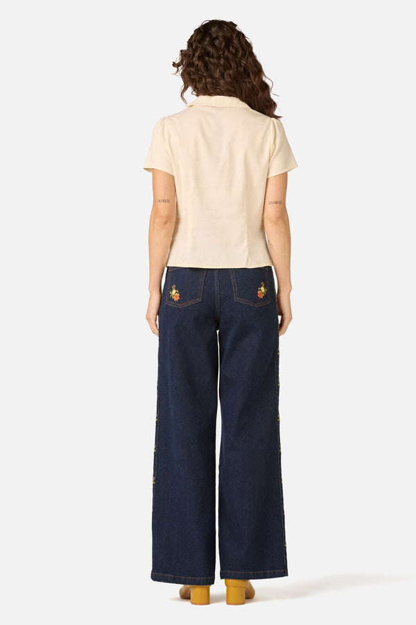 Princess Highway - 90'S Posy Embroidered Blouse - cream