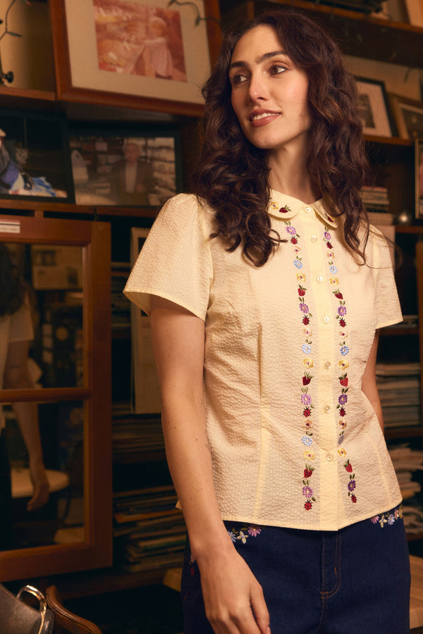 Princess Highway - Ladybug Embroidered Blouse - lemon