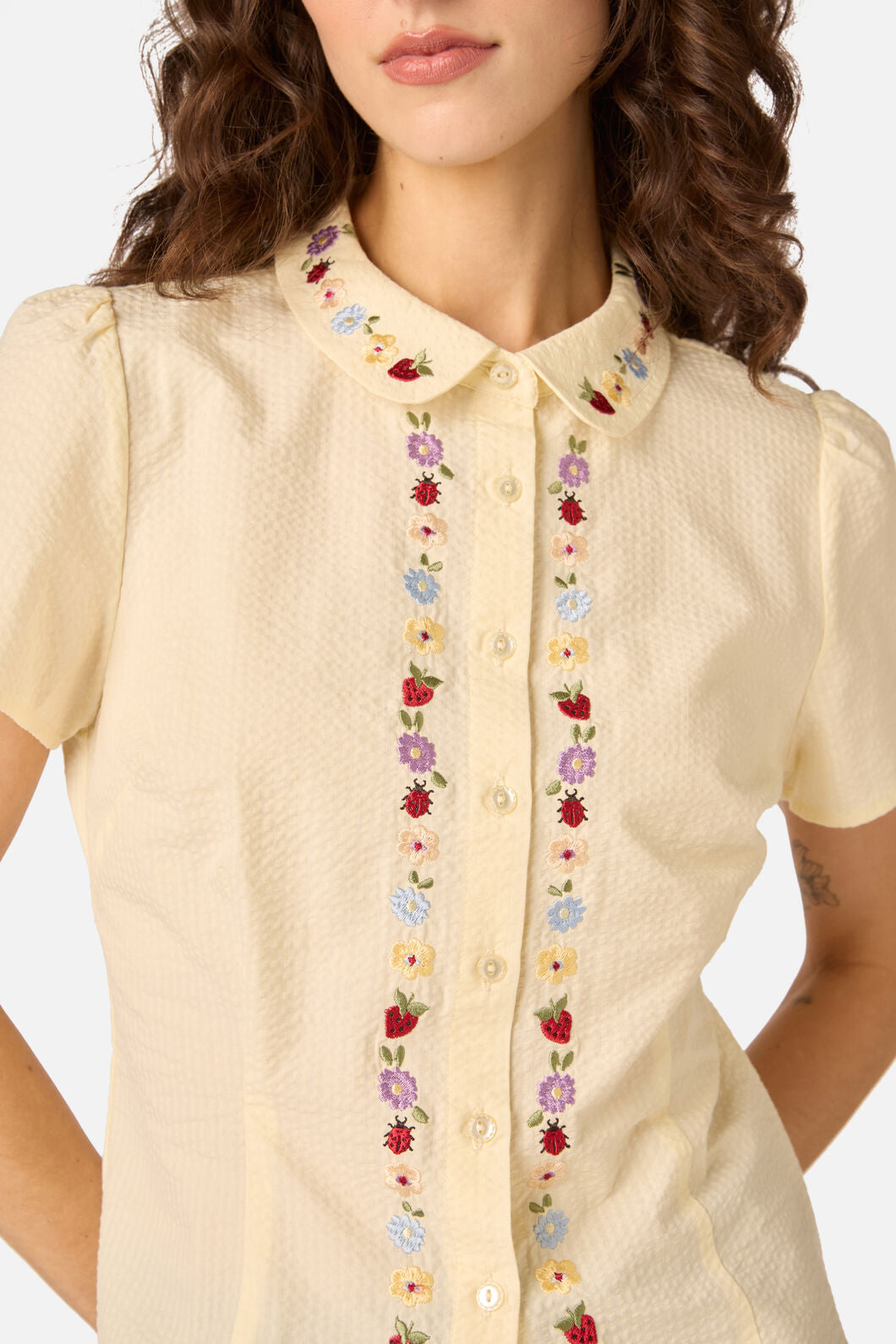 Princess Highway - Ladybug Embroidered Blouse - lemon