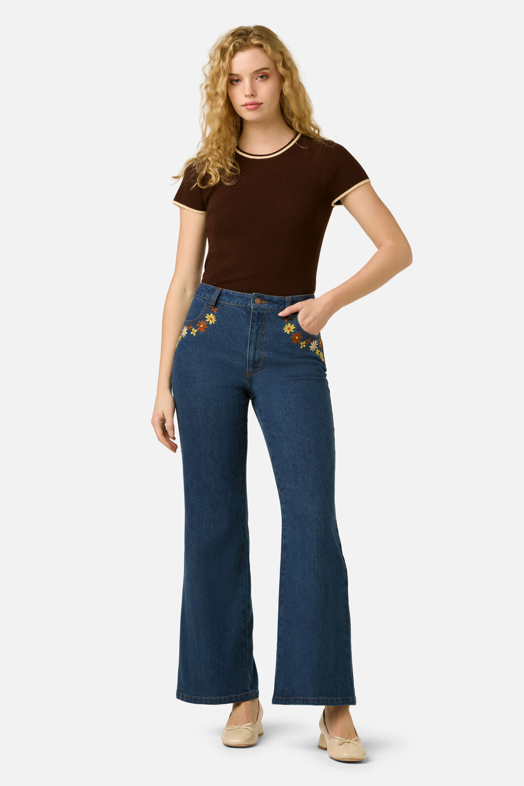 Princess Highway - Twiggy Floral Embroidered Jean - blue-denim