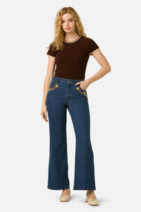 Princess Highway - Twiggy Floral Embroidered Jean - blue-denim