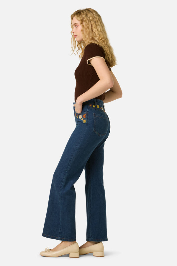 Princess Highway - Twiggy Floral Embroidered Jean - blue-denim