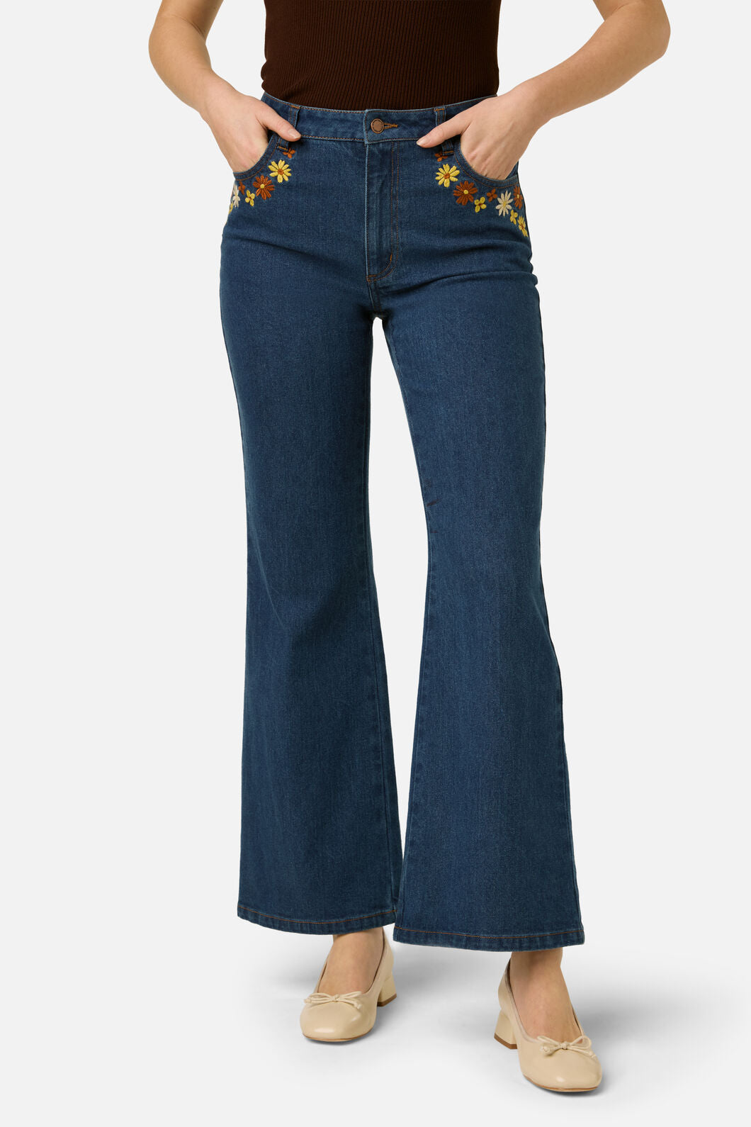 Princess Highway - Twiggy Floral Embroidered Jean - blue-denim