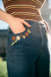 Princess Highway - Twiggy Floral Embroidered Jean - blue-denim