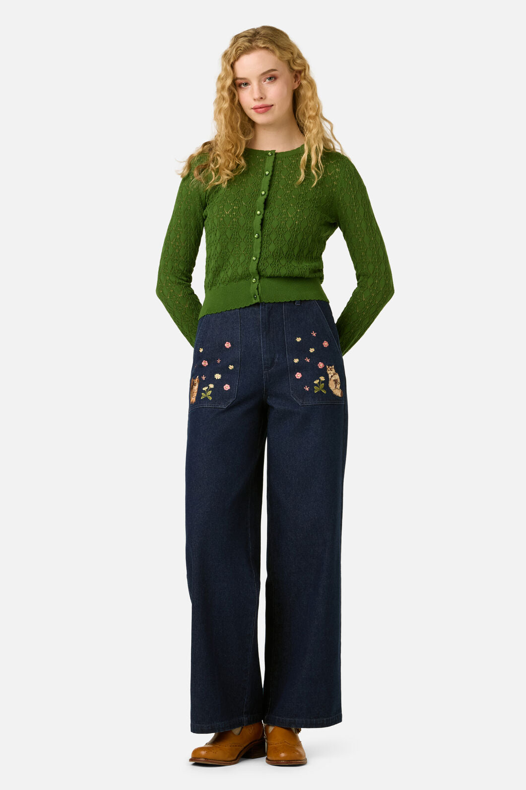 Princess Highway - Clara Pointelle Cardigan - green