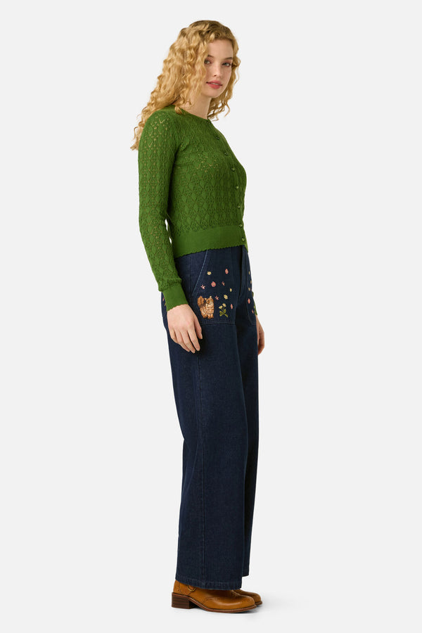 Princess Highway - Clara Pointelle Cardigan - green