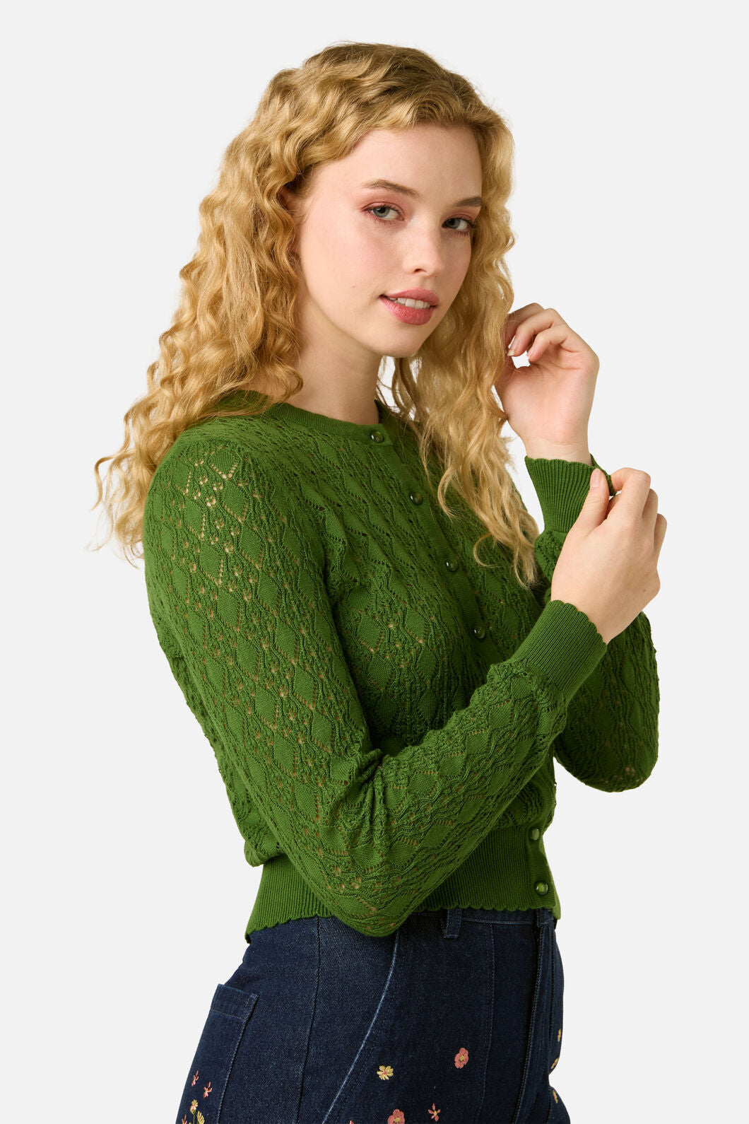 Princess Highway - Clara Pointelle Cardigan - green