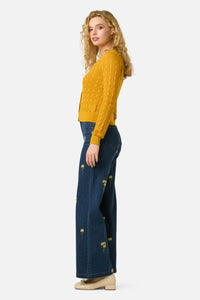 Princess Highway - Clara Pointelle Cardigan - mustard