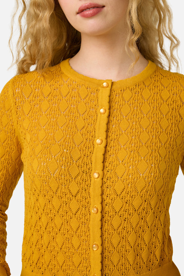 Princess Highway - Clara Pointelle Cardigan - mustard
