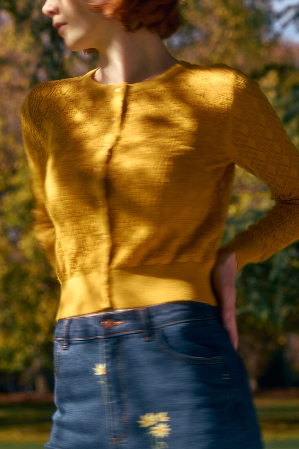 Princess Highway - Clara Pointelle Cardigan - mustard