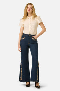 Princess Highway - Luxe Fleur Embroidered Jean - blue-denim