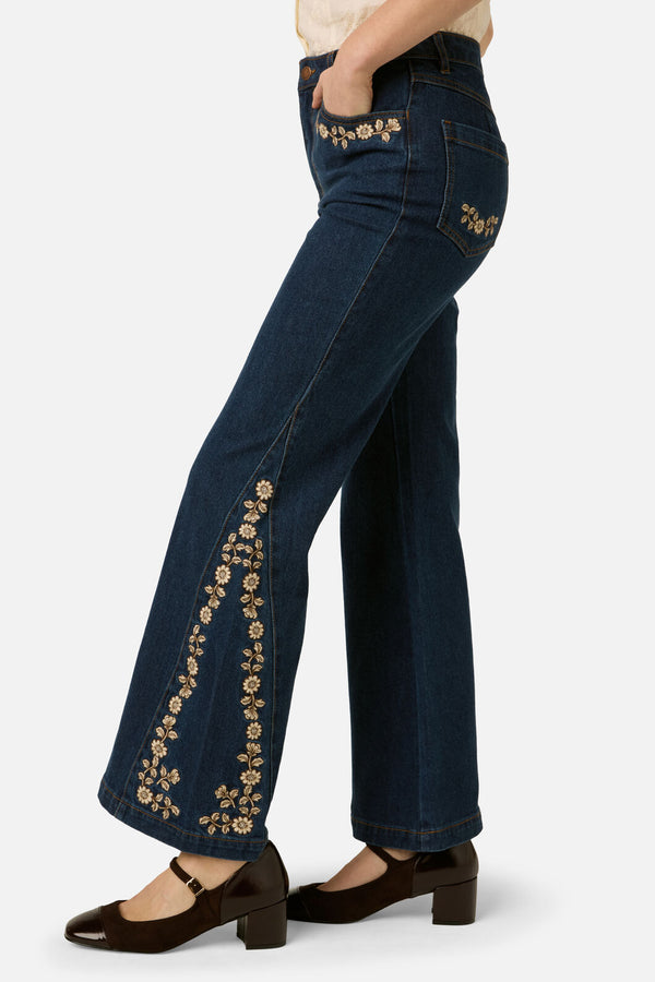 Princess Highway - Luxe Fleur Embroidered Jean - blue-denim