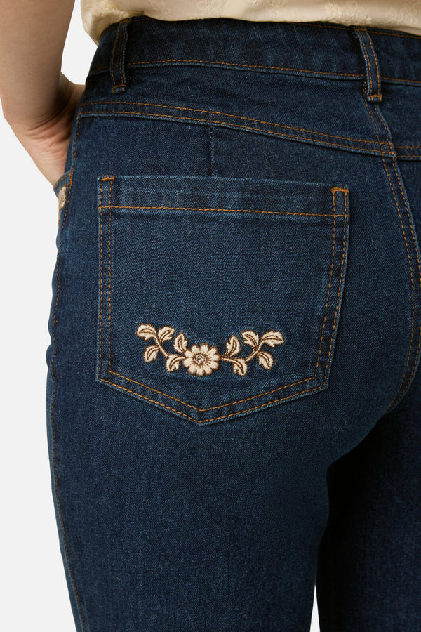 Princess Highway - Luxe Fleur Embroidered Jean - blue-denim