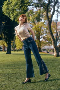 Princess Highway - Luxe Fleur Embroidered Jean - blue-denim
